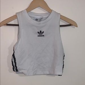 Adidas cropped white tank top with three stripes